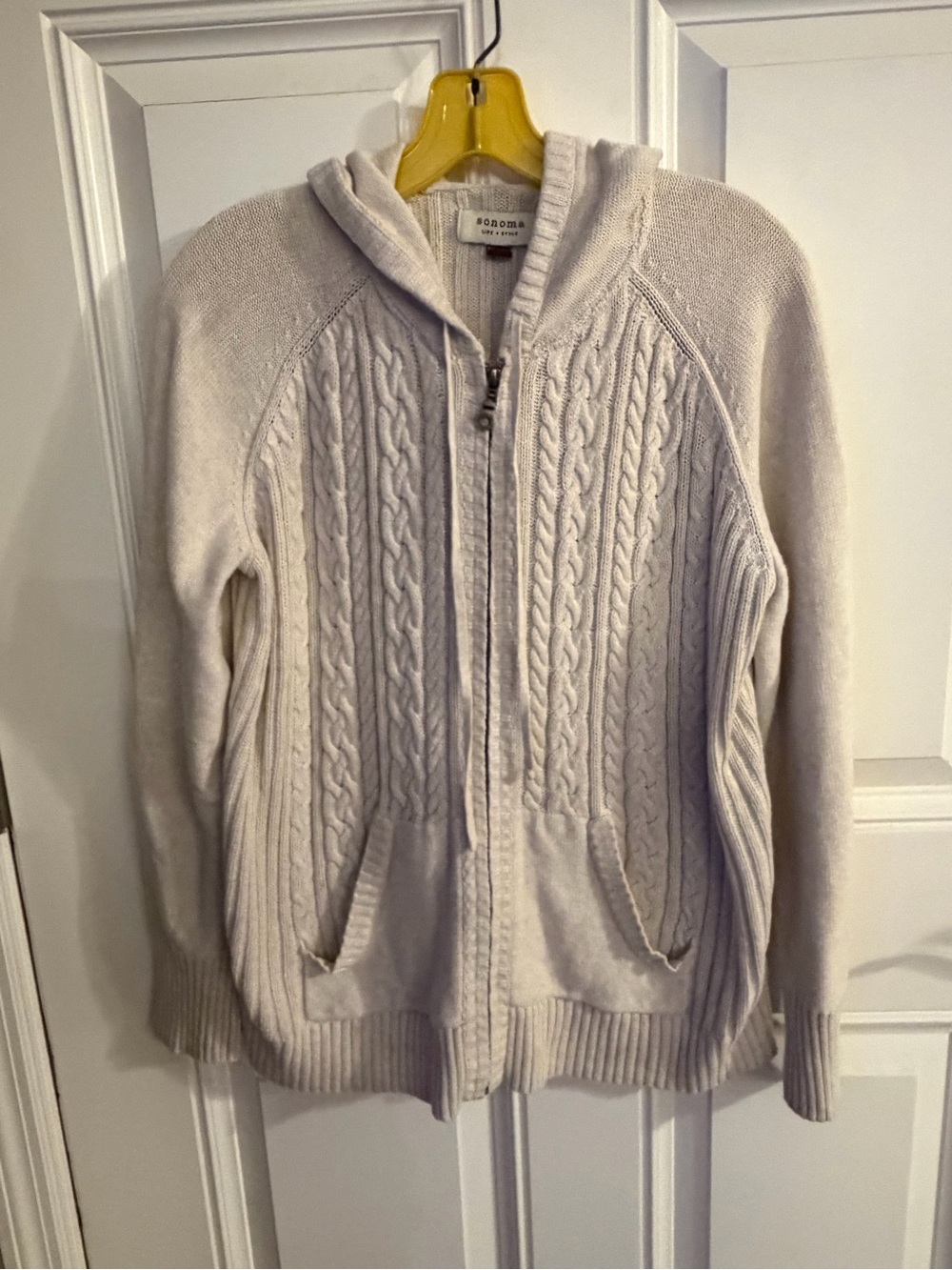 Sonoma Light Cream Cable Knit Zip Hoodie